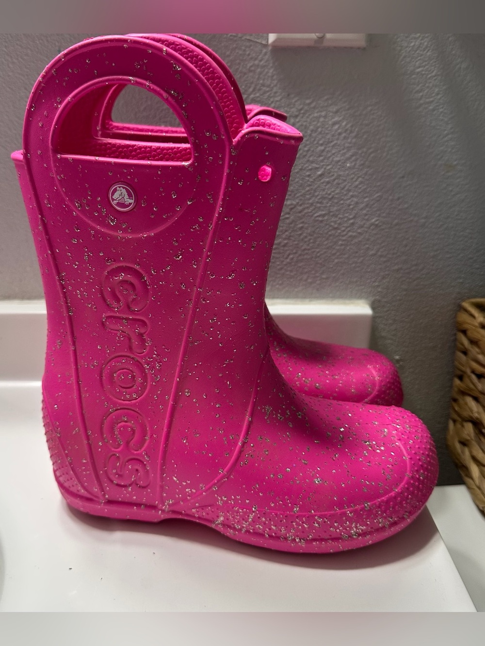 CROCS Kids Hot Pink Glitter Rain Boots